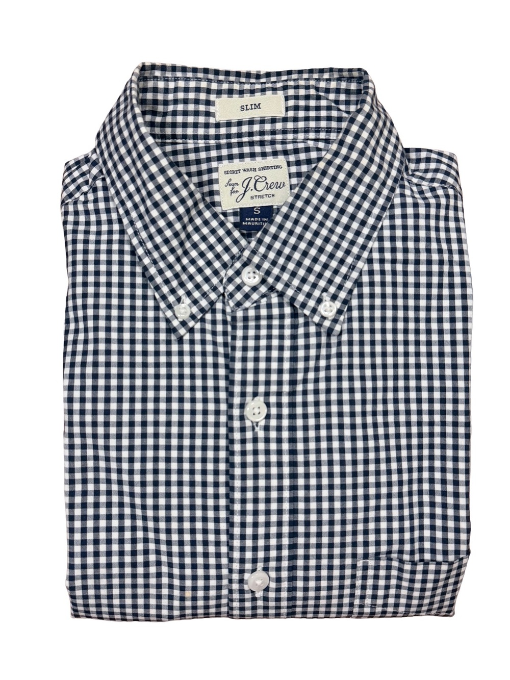 J. Crew Navy and White Gingham Button-Down Shirt Long Sleeve sz. S